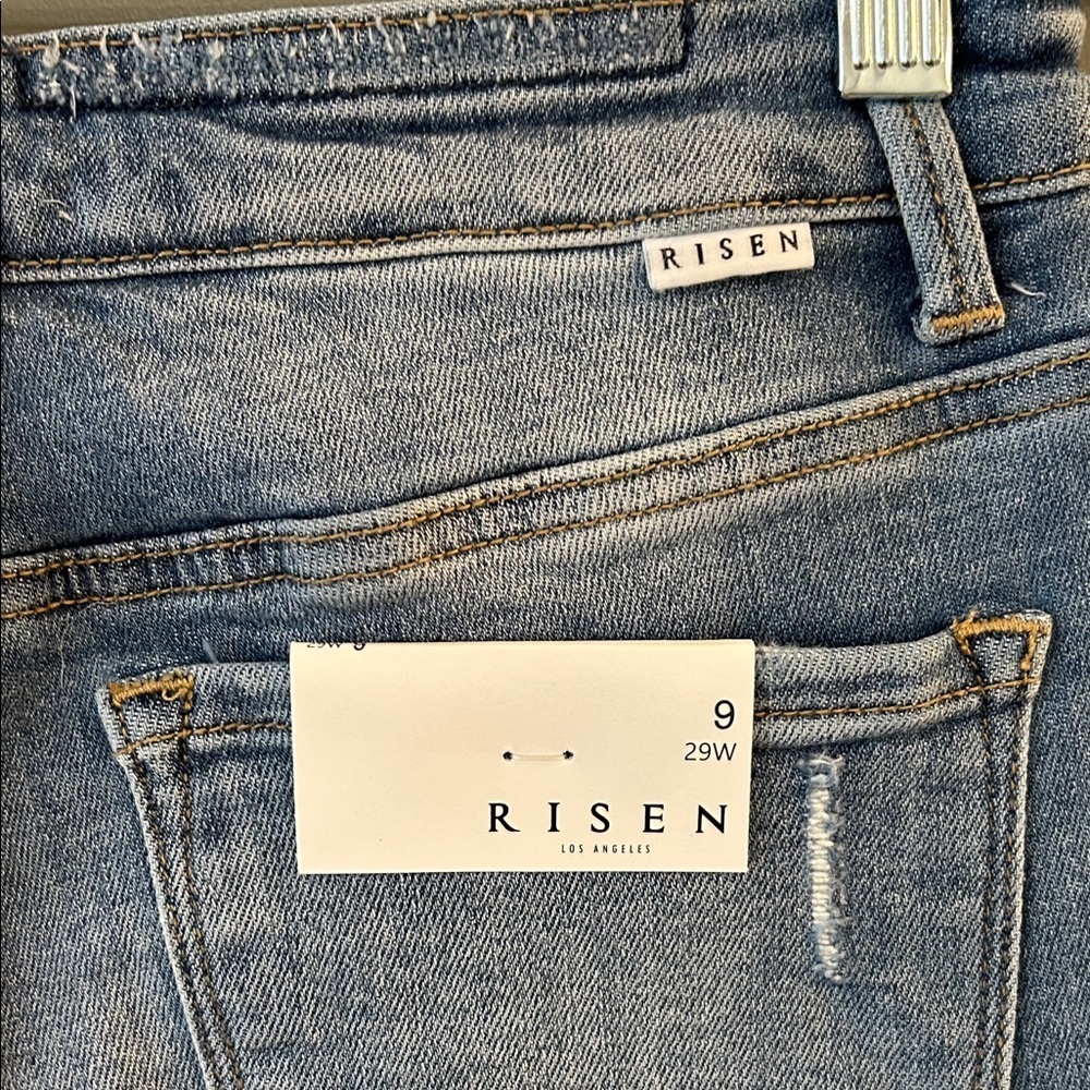 Risen Women's High Rise Blue Distressed Jeans - Picture 6 of 7